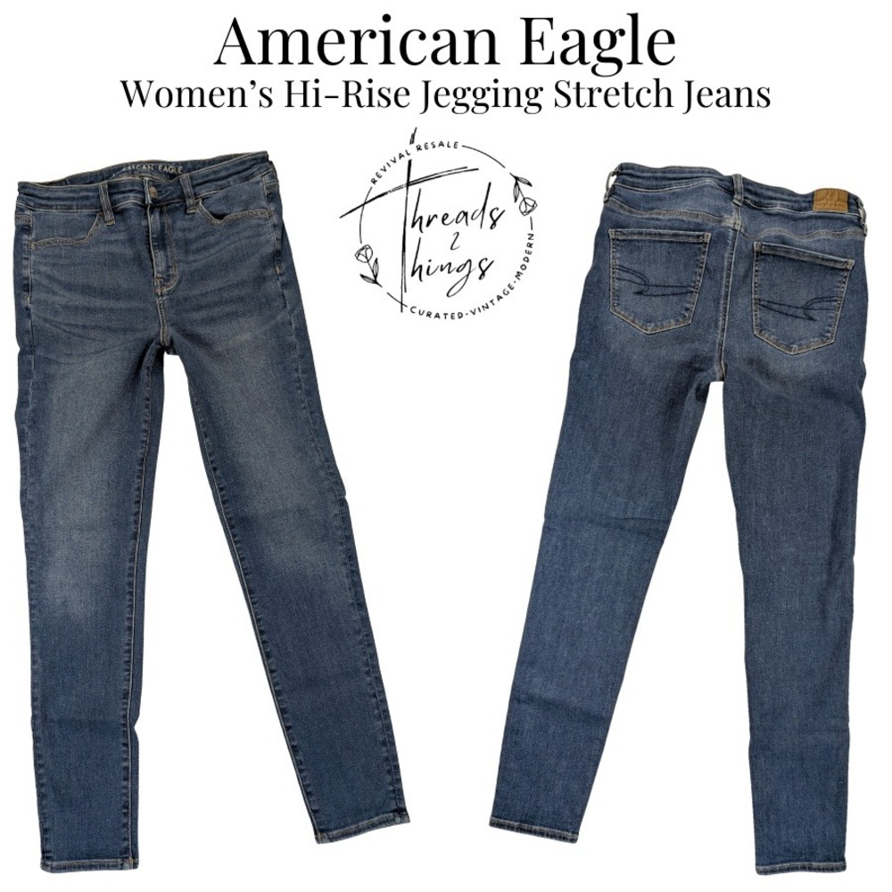 American Eagle Hi Rise Jegging Jeans Womens 10 Blue Denim Stretch 90s Preppy y2k